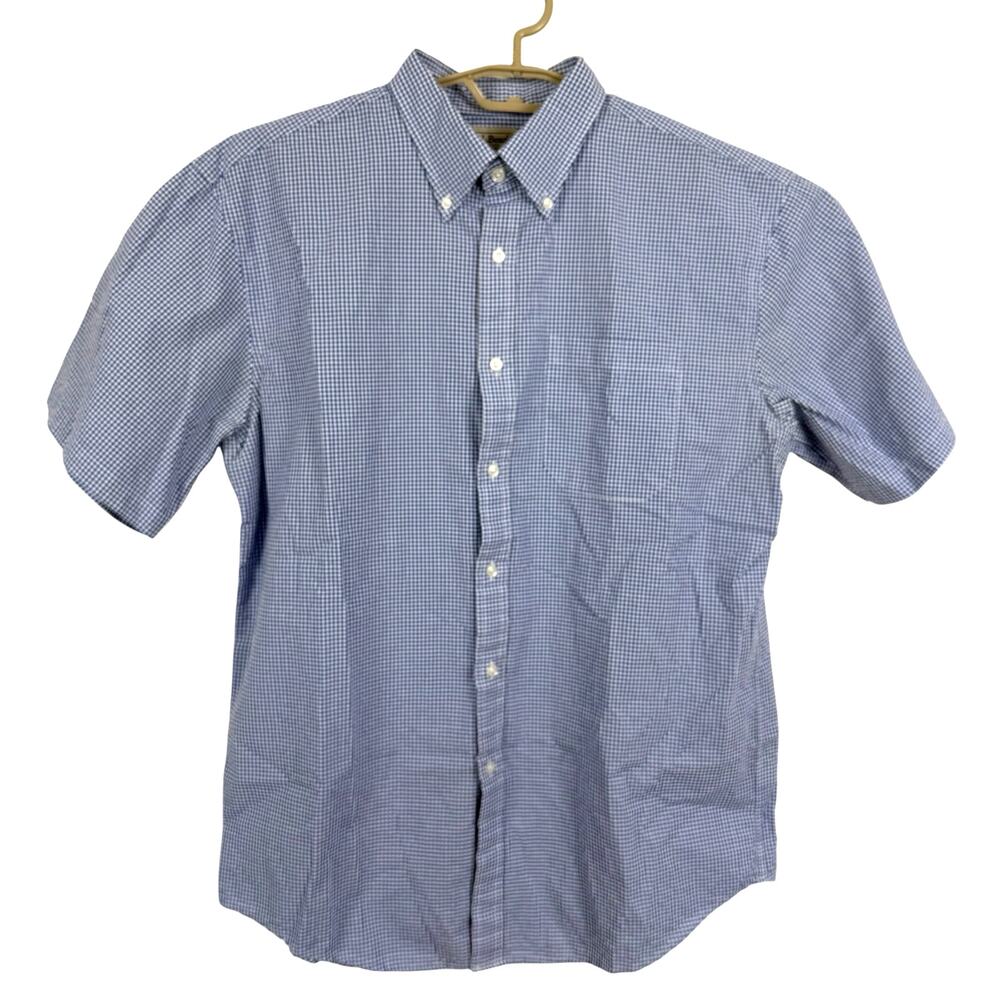 L.L. Bean Men Gingham Check Button Down Shirt Large Short Sleeve Traditional Fit